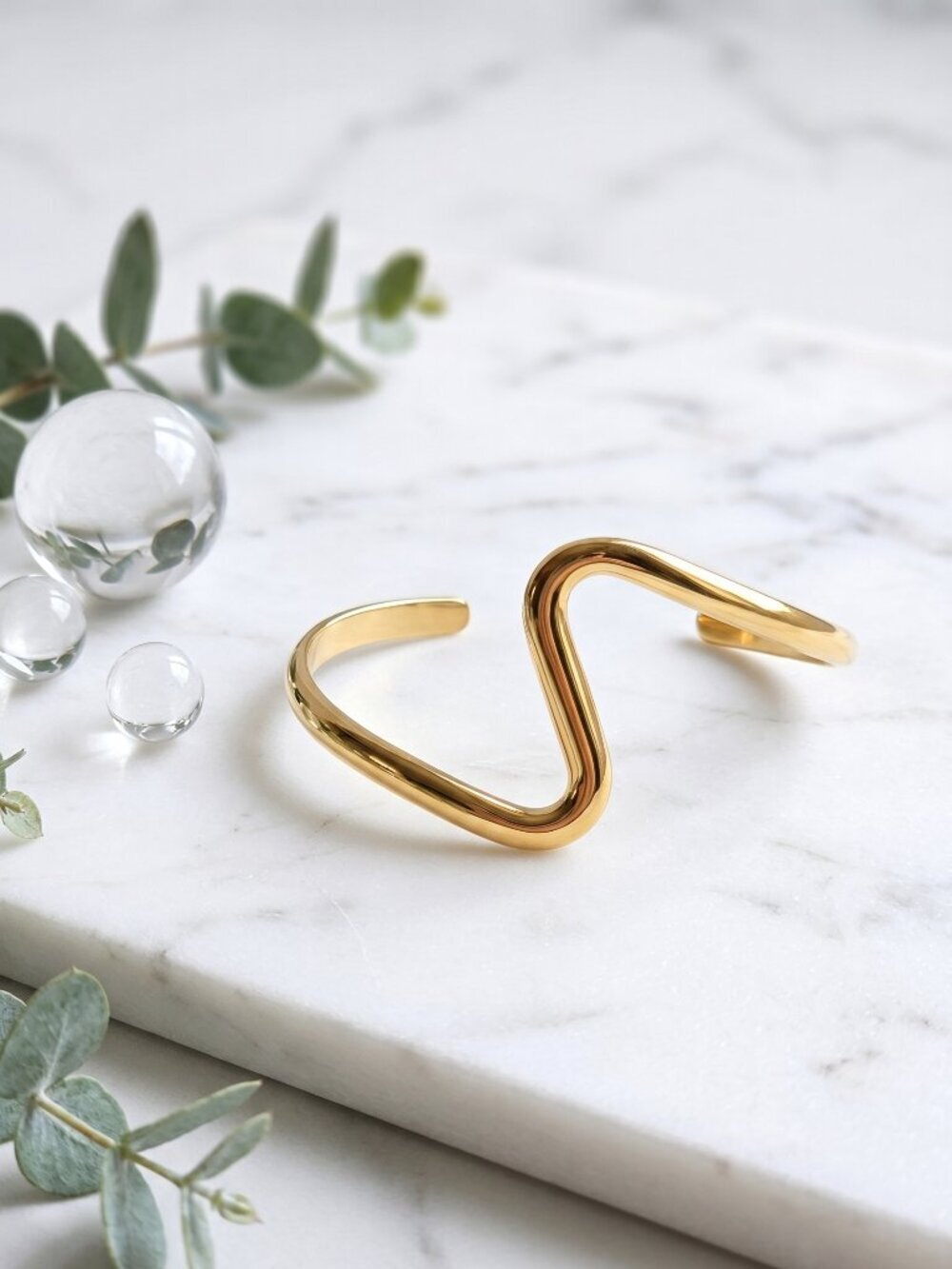 18K Gold Plated Wavy Squiggle Cuff Bracelet Wearable Art Open Bangle Adj 2.6" - Picture 3 of 12
